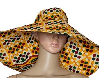 Ankara Summer Hat Wide Brim Beach African Print Oversized Hat Floppy Hat Kente Hat Large Visor Ankara Church Hat Party Hat