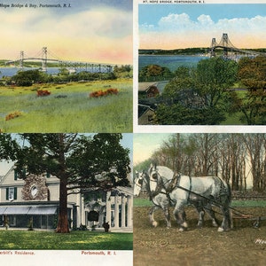 Vintage Portsmouth, RI Postcard Set of 4 - Digital Download