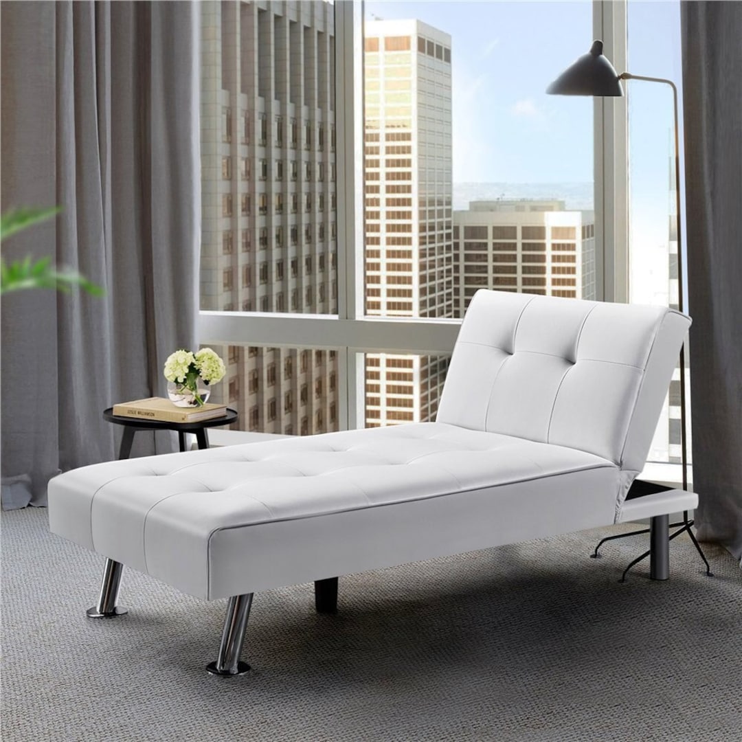 White Leather Chaise Lounge Recliner Chair Lounger Day Bed Etsy