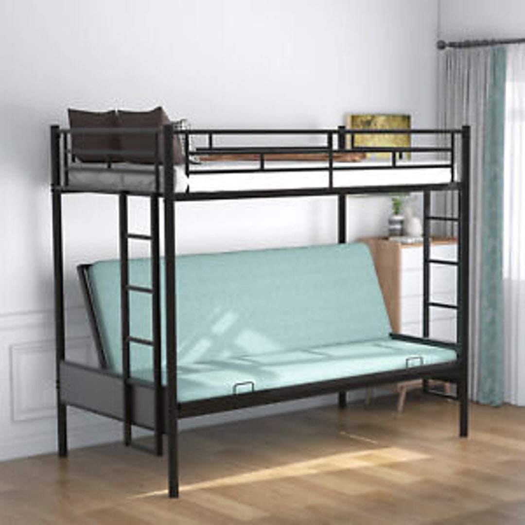 Twin Over Fullsize Black Metal Bunk Bedfuton Sofa Bed Frame Etsy