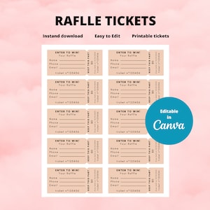 Druckbare Tombola-Eintrittskarten, bearbeitbare Spendenscheine, Benefiz-Verlosung, benutzerdefinierter Tombola-Eintrag, Event-Planung, sofortiger Download, faire Verlosung