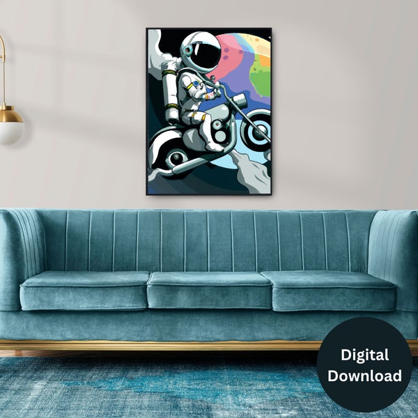 Astronaut Printable Wall Art | Astronaut Wall art | Colorful Space Canvas Print | Astronaut Modern Art | Framed Canvas Art