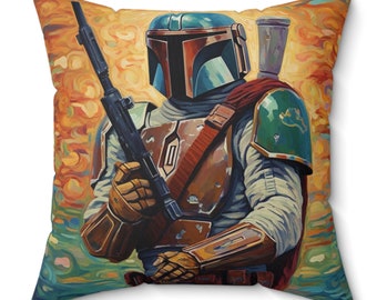 Warrior Faux Suede Square Pillow, Mandalorian Inspired Green Pillow
