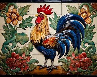 Roosters Ceramic Tile/Mural , Roosters Decorative Tile/Mural, Farm Animals- Chickens - Wall Tile.