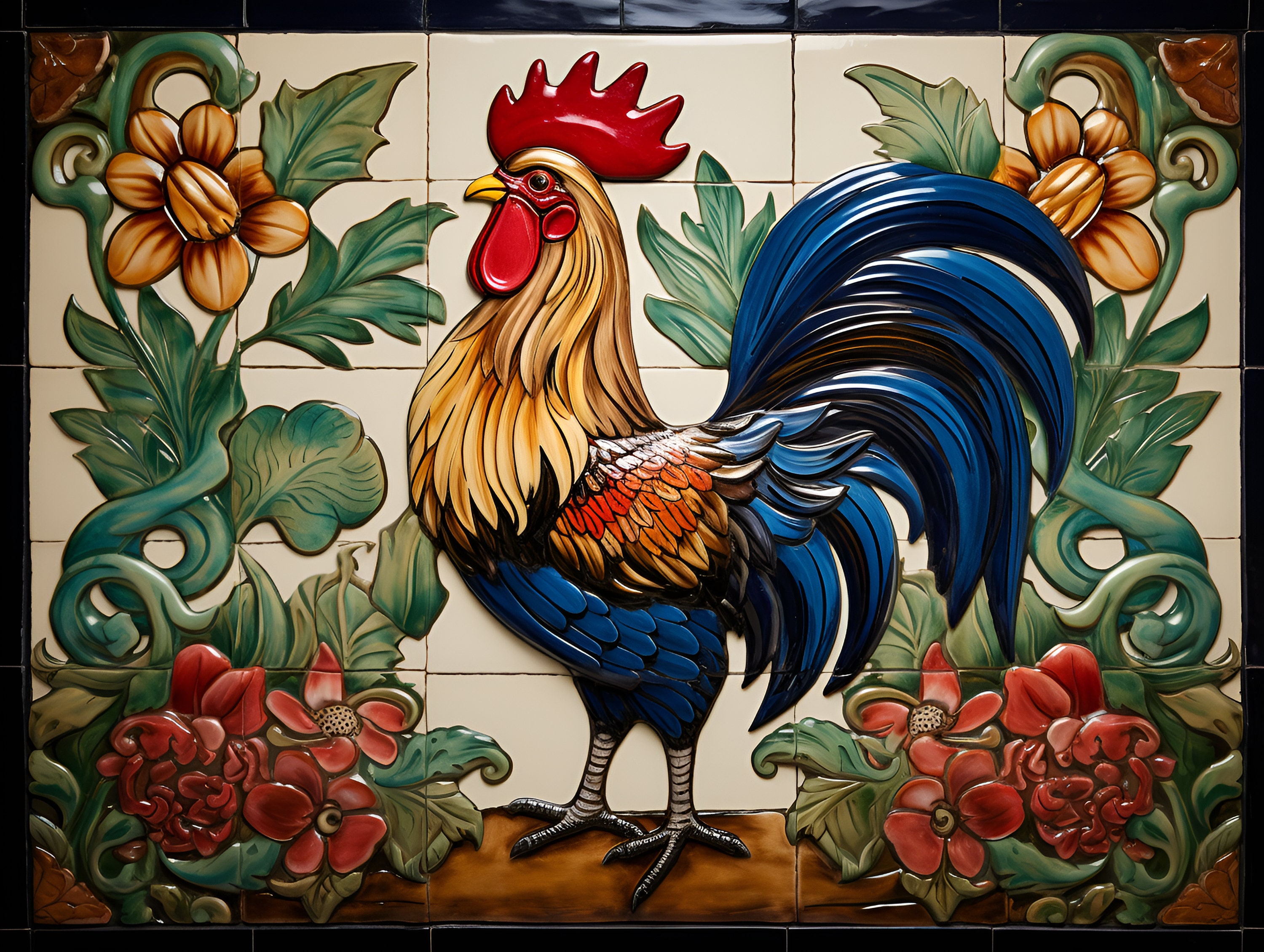 Roosters Ceramic Tile/mural Roosters Decorative Tile/mural Etsy