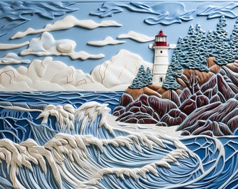 Lighthouse Ceramic Accent Tile or Mural. Kitchen Backsplash Lighthouse Mosaic.