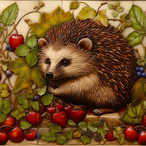 Hedgehog Ceramic Wall Tiles - Set of 2 - Accent Decor (8x6&quot;)