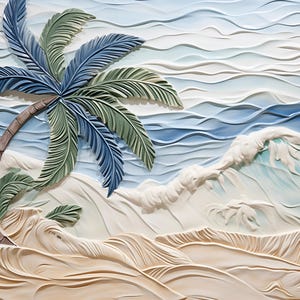 Palm Tree by the Ocean Ceramic Tile Backsplash. Beach Accent Tile, Seaside Decorative Tile or Mosaic.
