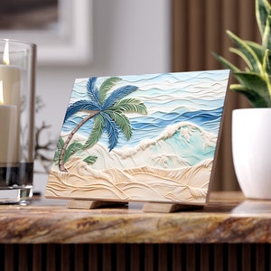 Palm Tree by the Ocean Ceramic Tile or Mural. Beach Accent Tile, Seaside Decorative Tile or Mosaic.