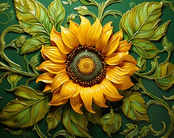 Sunflower Ceramic Tile, Floral Ceramic Tile, Sunflower Accent Tile