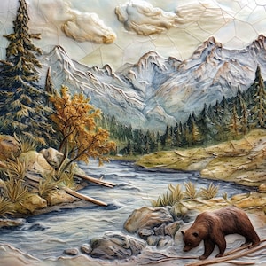 Mountain Wildlife Ceramic Backsplash Tiles. Bear Tile. Moose Tile.