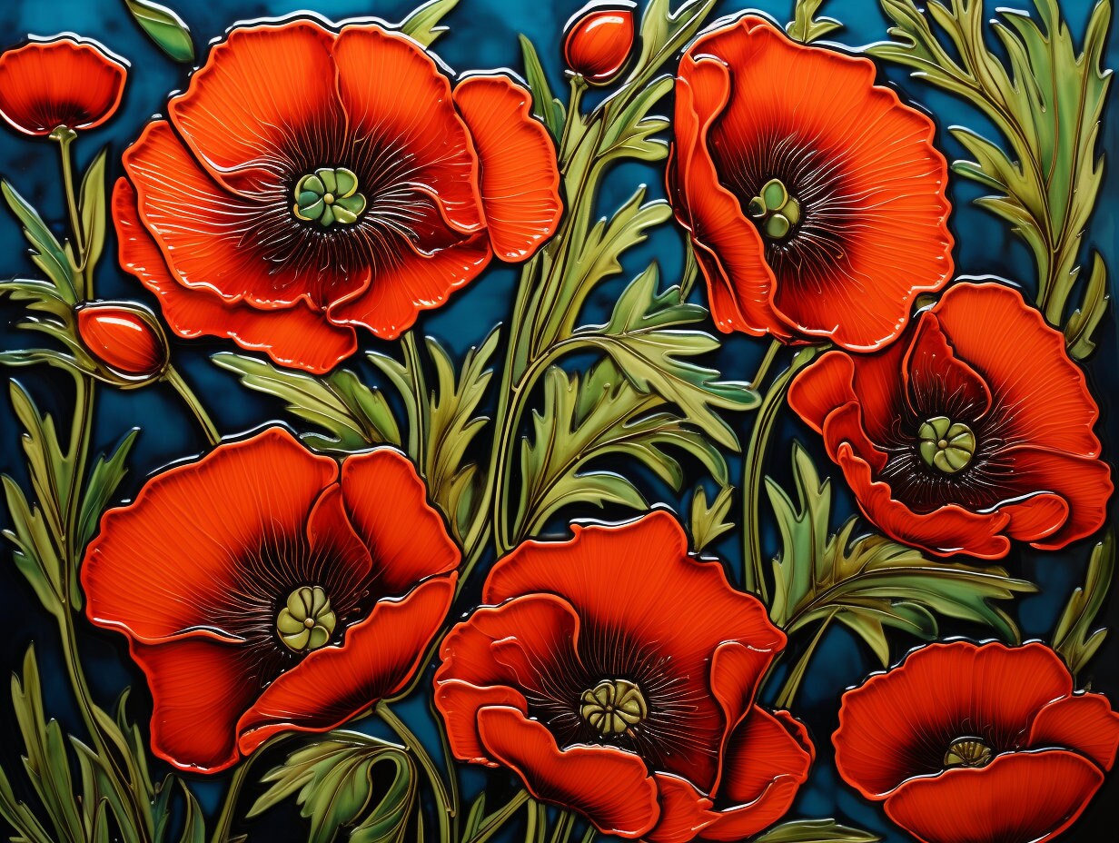 Poppy Glass Tile Ceramic Poppy Tiles, Set of 3. - Etsy