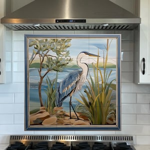 Landscape Blue Heron Ceramic Tile or Mural.