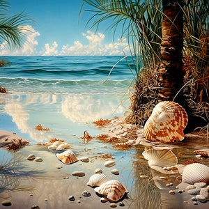 Peaceful Beach Ceramic Mural, Sand Beach Decorative Mosaic, Serene Ocean Wall Tile Mural.