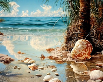 Peaceful Beach Ceramic Tile Mural: Serene Ocean Mosaic
