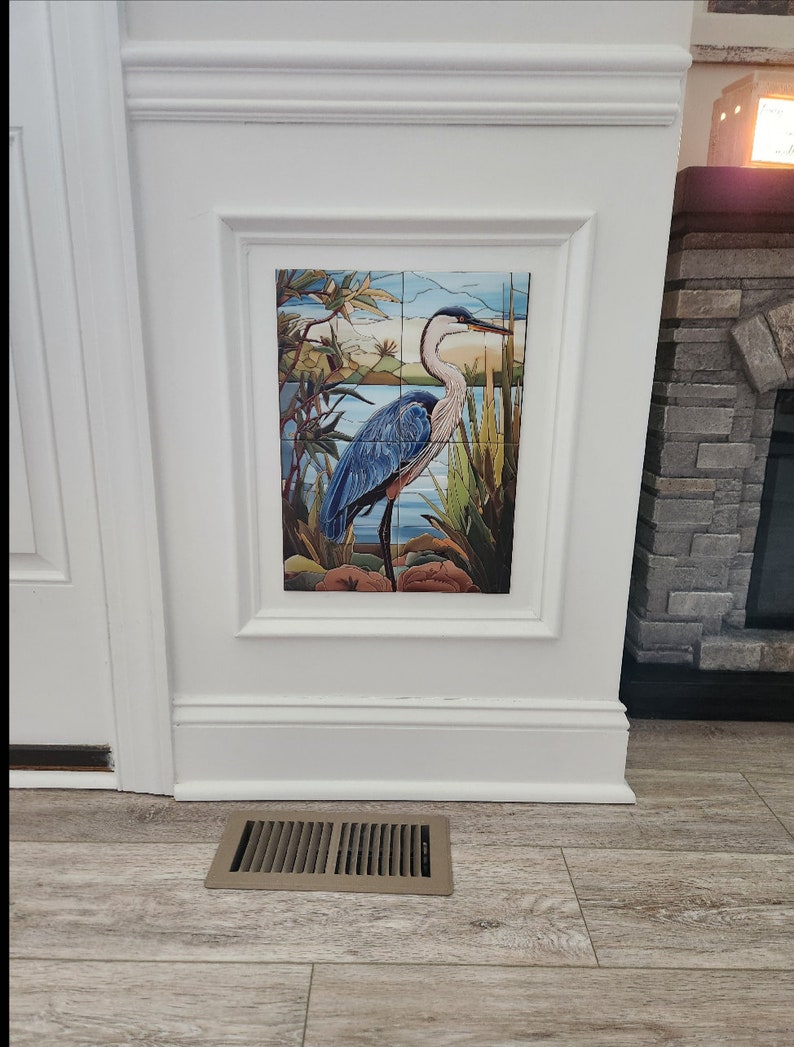 Blue Heron Ceramic Tile, Bird Accent Tile, Decorative Bird Tile image 3