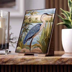 Blue Heron Ceramic Tile, Bird Accent Tile, Decorative Bird Tile image 2