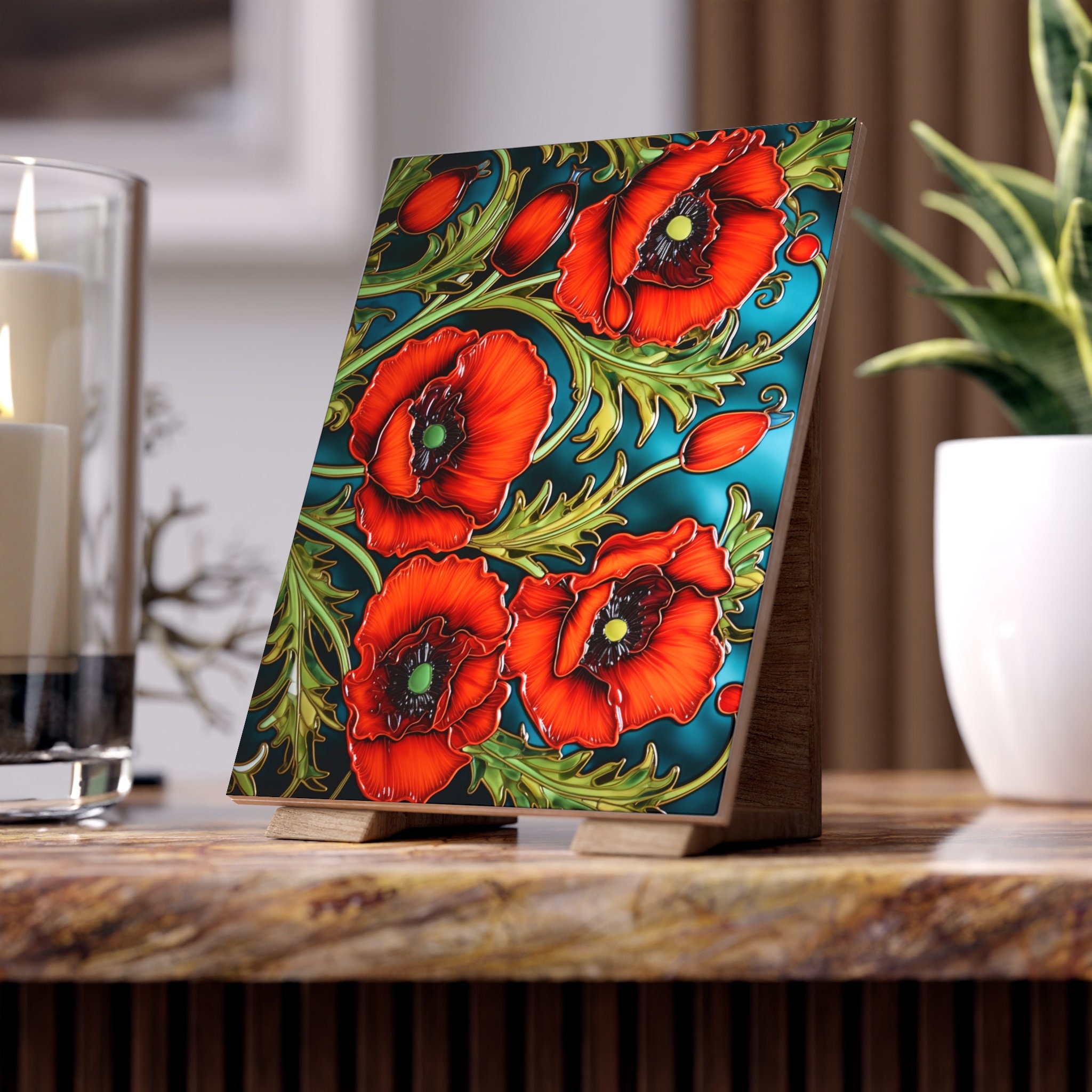 Poppy Glass Tile Ceramic Poppy Tiles, Set of 3. - Etsy