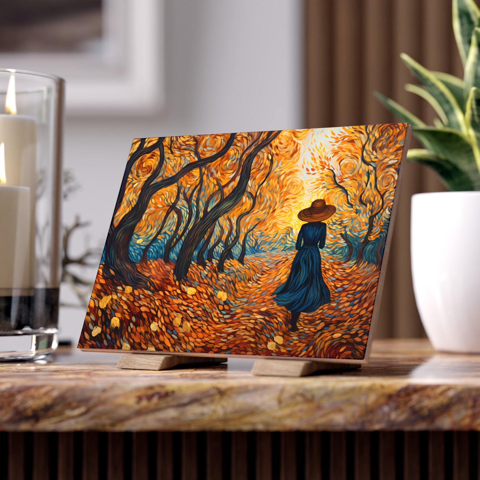 Autumn Tiles, Set of 2, New England Fall Tile, Van Gogh Style. - Etsy