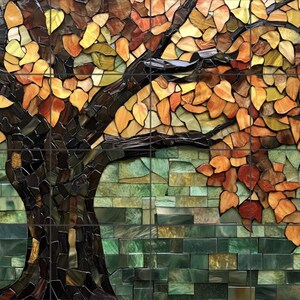 Oak Tree Ceramic Tile Mural: Kitchen Backsplash, Shower Mosaic - Etsy