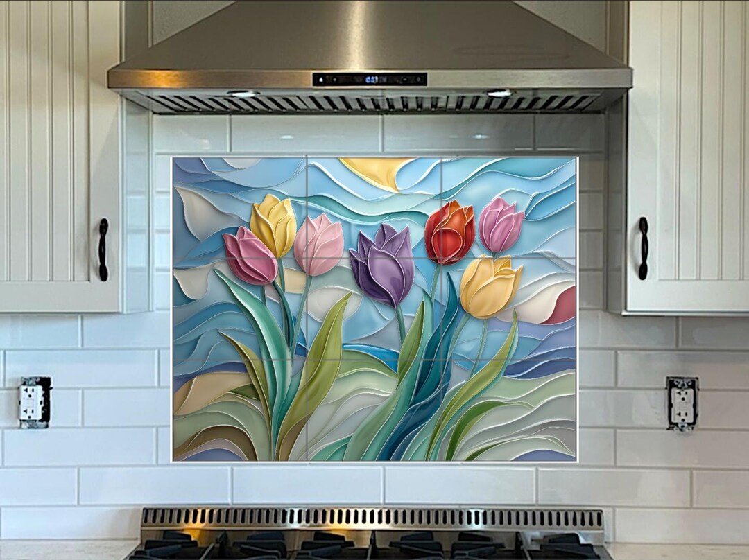 Tulips Ceramic Tile or Mural. Floral Ceramic Kitchen Backsplash. Tulips ...