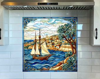Harbor Ceramic Backsplash. Coastal Tile Mural.