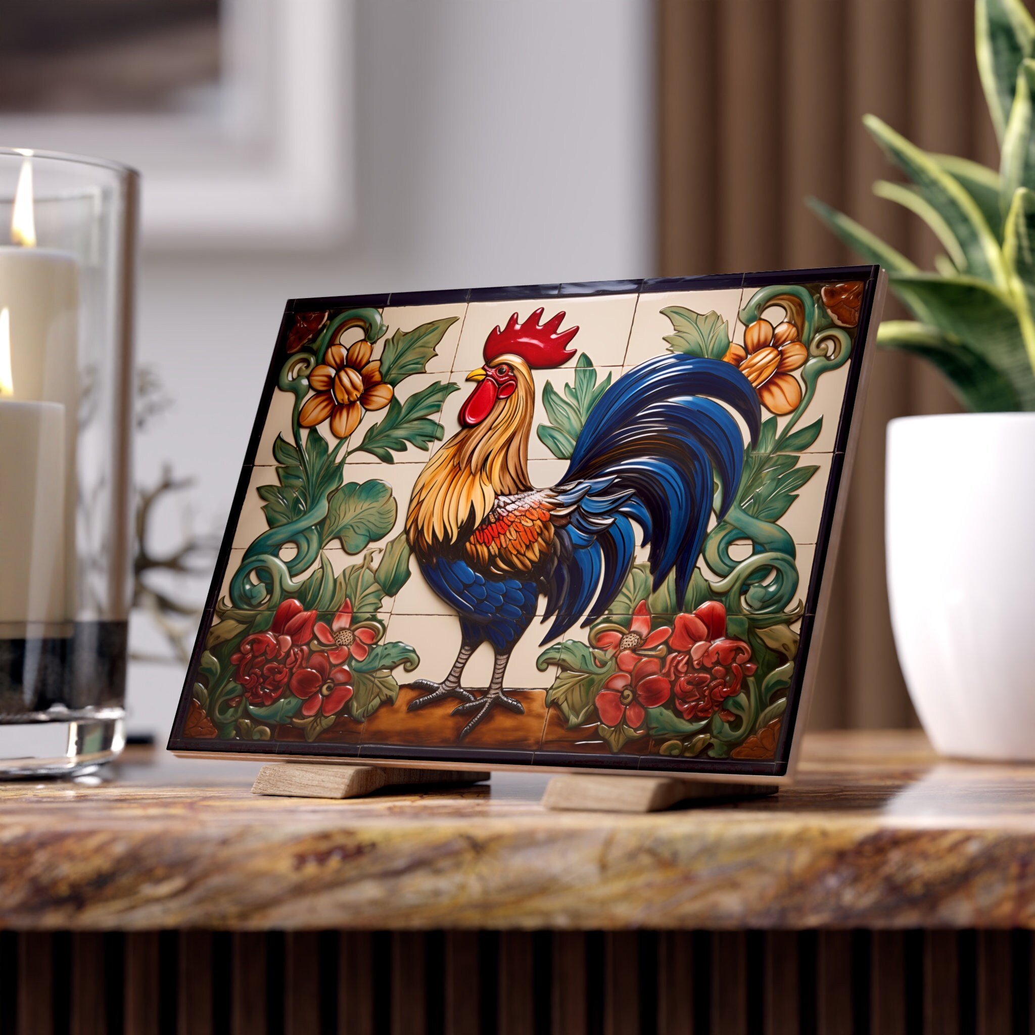 Roosters Ceramic Tile/mural Roosters Decorative Tile/mural Etsy