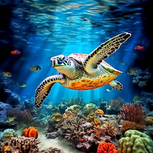 Turtle Ceramic Tile, Under the Sea Shower Insert Tile Mural.