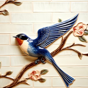 Swallow Ceramic Tile, Bird Accent Tile, Decorative Bird Tile