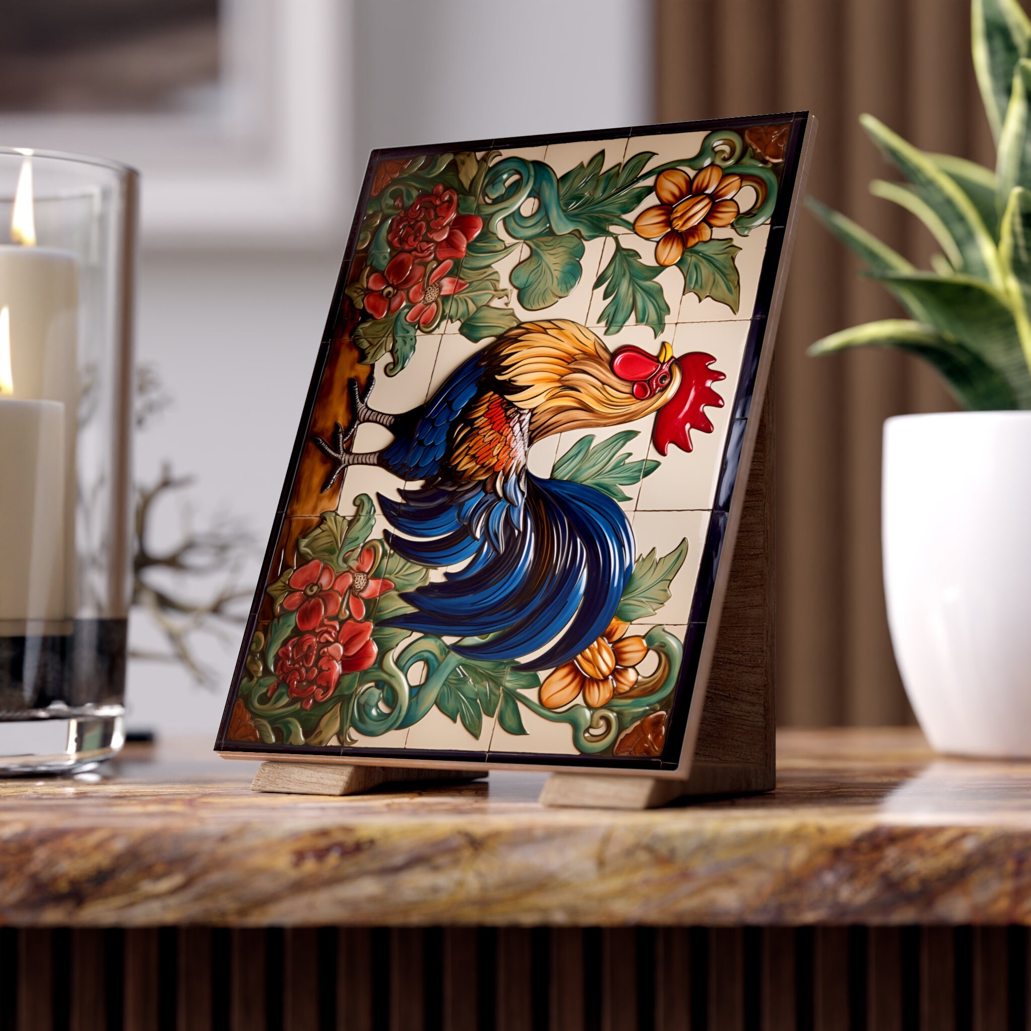 Roosters Ceramic Tile/mural Roosters Decorative Tile/mural Etsy