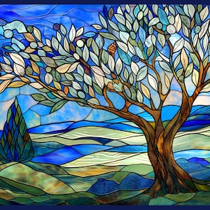 Nature Landscape Ceramic Tile or Mural. Tree on the Hill Kitchen Backsplash, Shower Incert