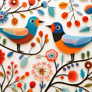 Scandinavian Birds Ceramic Tiles - Set of 2 -Decorative Wall Tile, Bird Accent Tile.