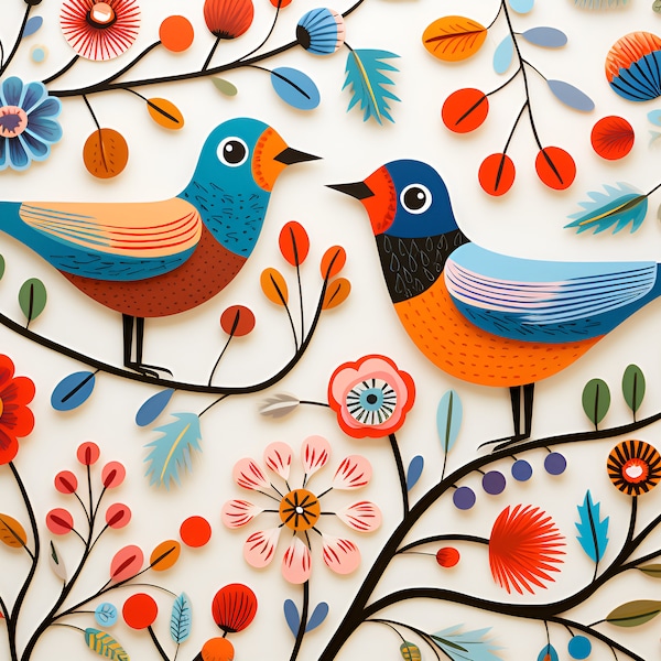 Scandinavian Birds Ceramic Tiles - Set of 2 -Decorative Wall Tile, Bird Accent Tile.