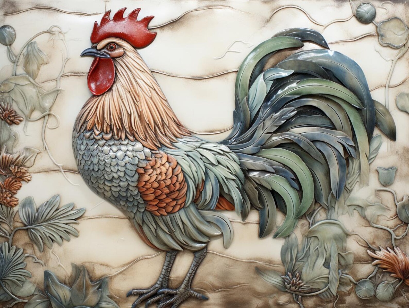 Rooster Inlay Clay Rooster Ceramic Tile or Mural - Etsy