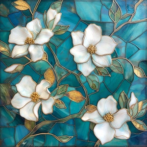 White Flowers Ceramic Tile Backsplash.