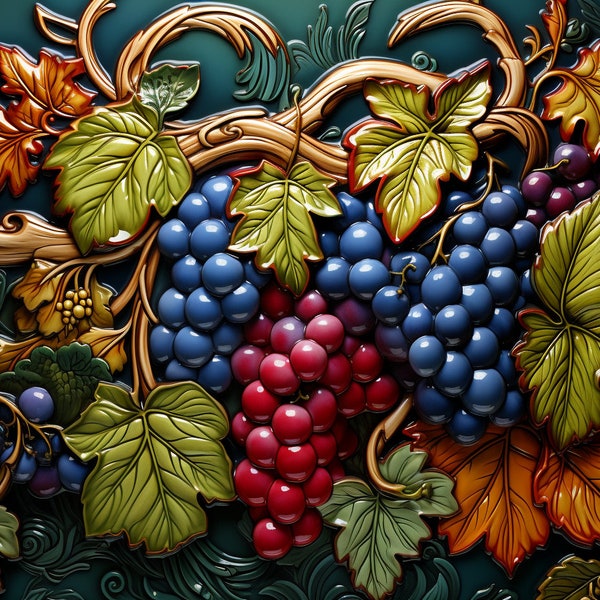 Grapes Ceramic Tile or Mural, Grapevine Wall Tile, Grape Accent Mosaic.