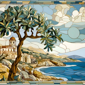 Sicily Coastline Ceramic Tile or Mural. Italian Landscape Backsplash.