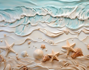 Seashells Ceramic Tile or Mural, Sand Beach Decorative Tile or Mural, Serene Ocean Wall Tile.