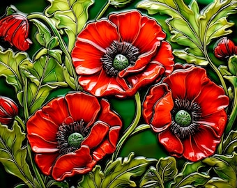 Three Poppies Ceramic Tile or Mural.