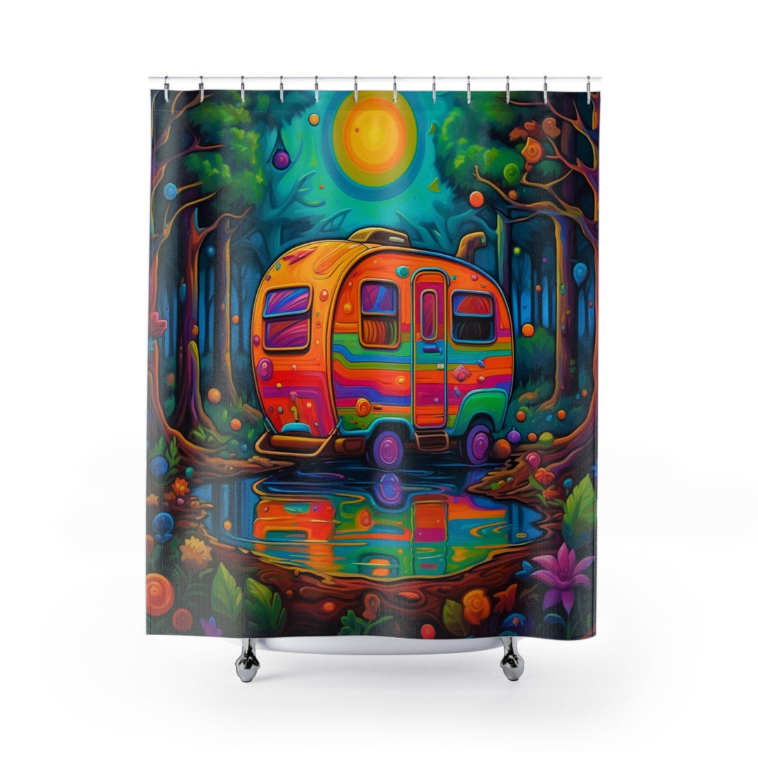 Colorful Shower Curtain Camper Shower Curtain Camping Shower Etsy
