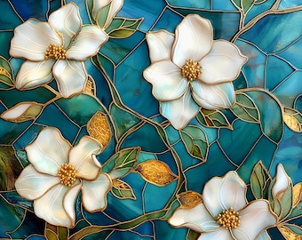 White Flowers Ceramic Tile Backsplash.