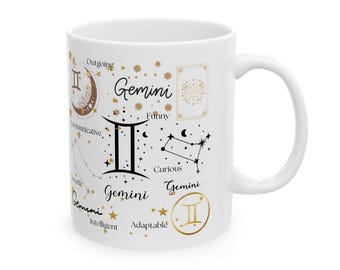 Taza del signo zodiacal Géminis, regalo de astrología, taza de café con horóscopo