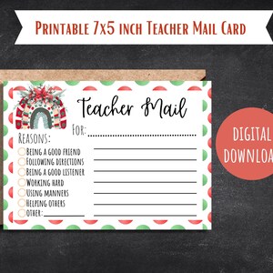 Carte postale de Noël pour enseignant, note de vantardise imprimable pour la note de classe de l’enseignant à l’élève, note de comportement positif, enseignant, courrier heureux, note de vacances