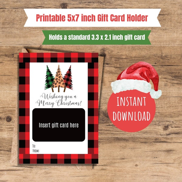 Printable Christmas gift card holder buffalo check giftcard holder for christmas gift for teacher friend gift idea for christmas