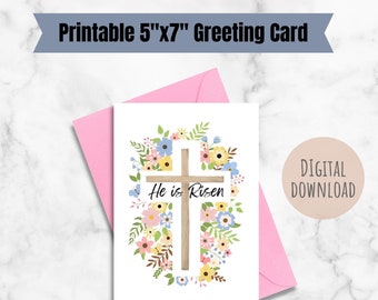Easter card printable He is Risen greeting card bible verse card Christian Easter card printable Religious card digital download 5x7 in card