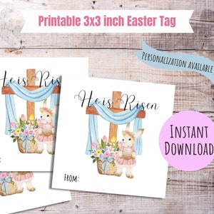 Easter gift tag printable He is risen Easter tag religious Easter gift tag Easter bunny tag Easter cross gift tag for Easter sunday gift