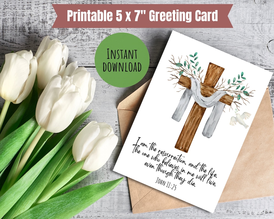 Religious easter card printable easter cross greeting card christian
