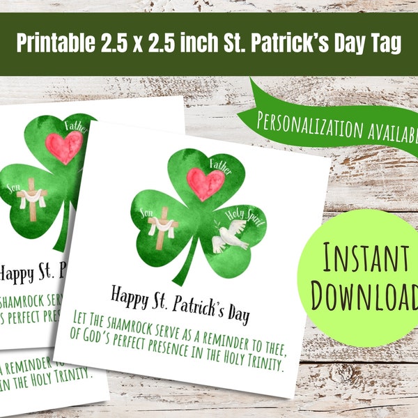 St Patricks Day gift tag printable shamrock Holy Trinity card Christian St. Patrick's Day card Holy Trinity 3 leaf clover card St Pattys day