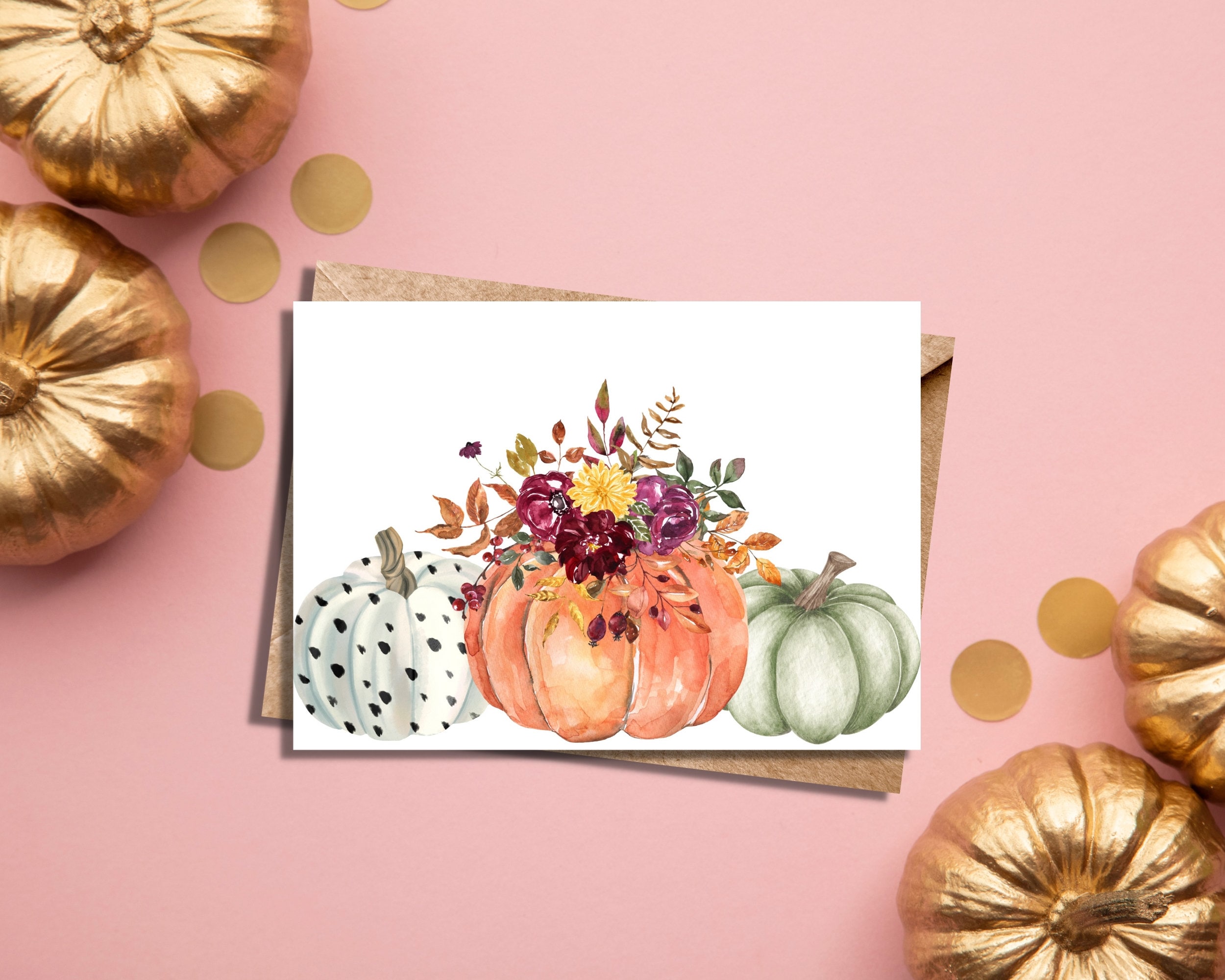 Pumpkin Card Printable Fall Card Floral Pumpkin Printable Card for Fall ...