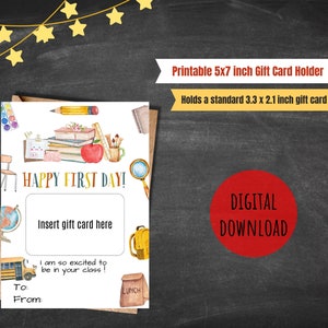 1st day of school gift card holder printable happy first day card for teacher appreciation gift idea for back to school kindergarten teacher